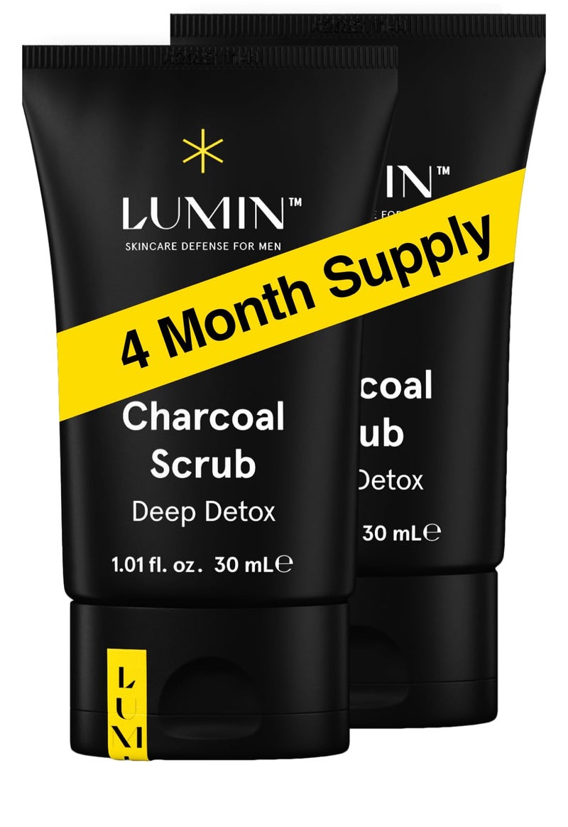 Lumin - Charcoal Scrub Deep Detox for Men - Face Cleanser for Men, Pre Shave Scrub, A Charcoal Face Exfoliator That Refreshes & Rejuvenates The Skin, Suitable for all skin types, 30ml, 2-Pack - Image 1